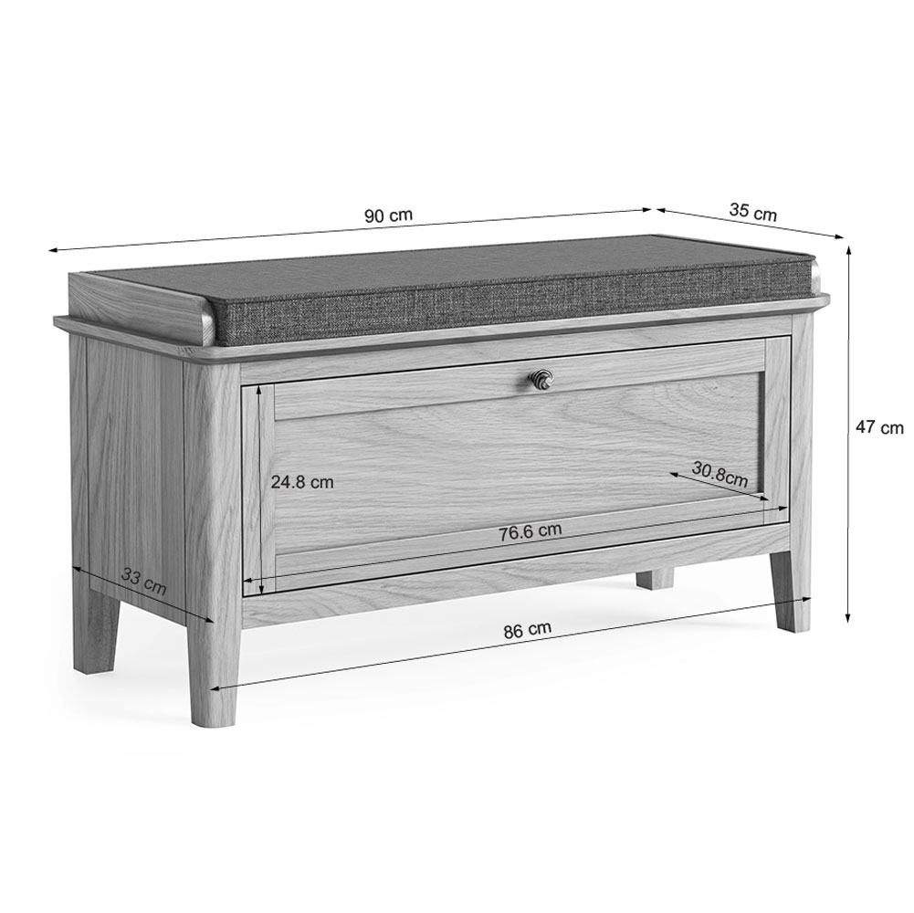 Dover Light Oak Storage Bench | Assembled