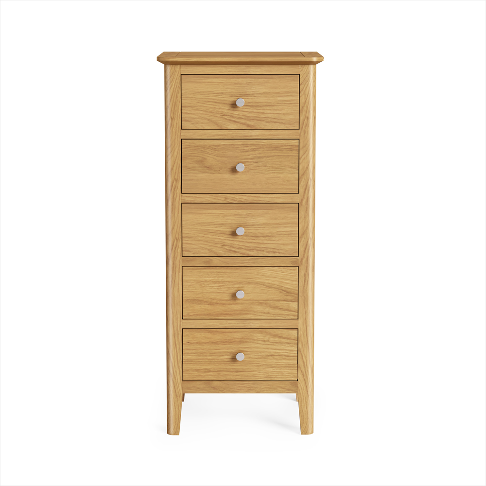 Dover Light Oak 5 Drawer Tallboy | Assembled | Clearance