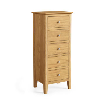 Dover Light Oak 5 Drawer Tallboy | Assembled | Clearance