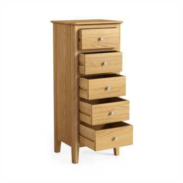 Dover Light Oak 5 Drawer Tallboy | Assembled | Clearance