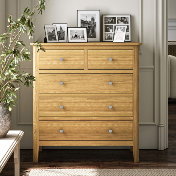 Dover Light Oak 2 Over 3 Chest of Drawers | Assembled
