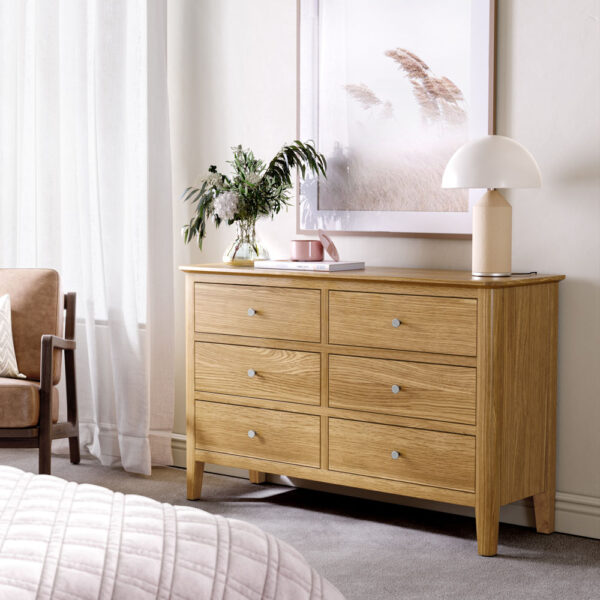Dover Light Oak Chest of 6 Drawers | Assembled