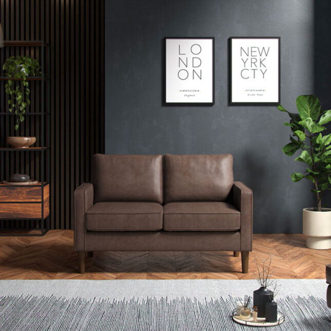 Wentworth Seater Sofa Faux Leather Brown Oak World