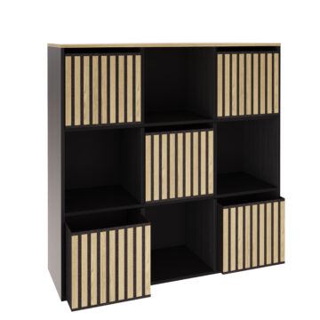 Bengal Black 3×3 Shelf Storage Cube | Oak Finish