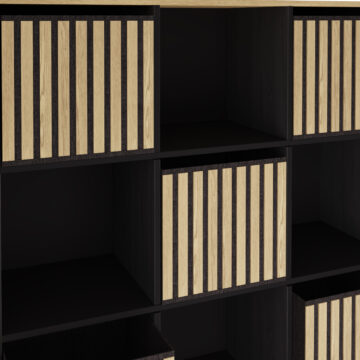 Bengal Black 3×3 Shelf Storage Cube | Oak Finish