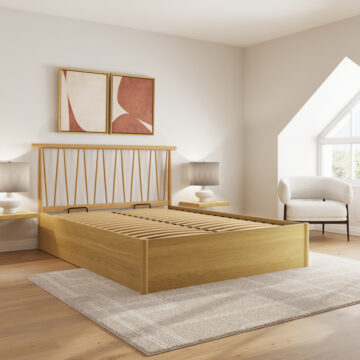 Henway 5′ King Size Spindle Ottoman Bed | Oak Finish