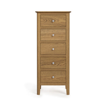 Dover Oak 5 Drawer Tallboy | Assembled