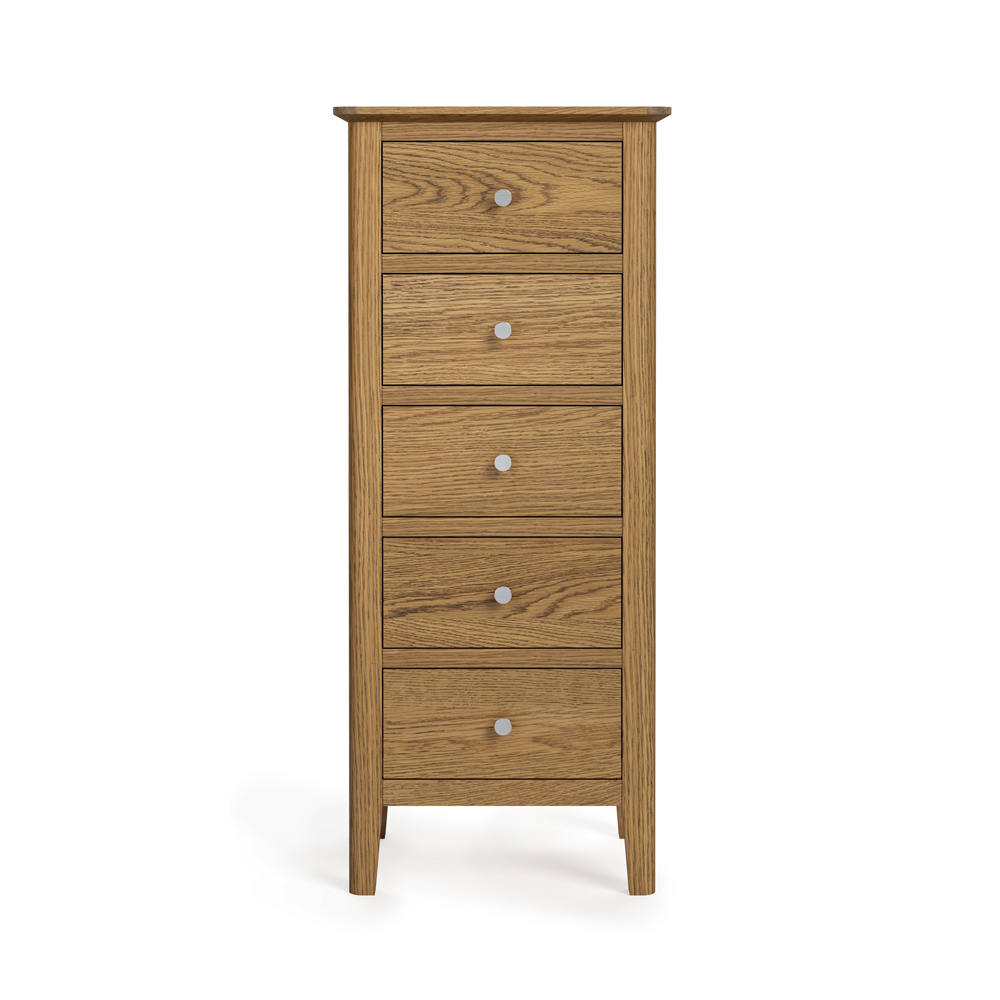 Dover Oak 5 Drawer Tallboy | Assembled