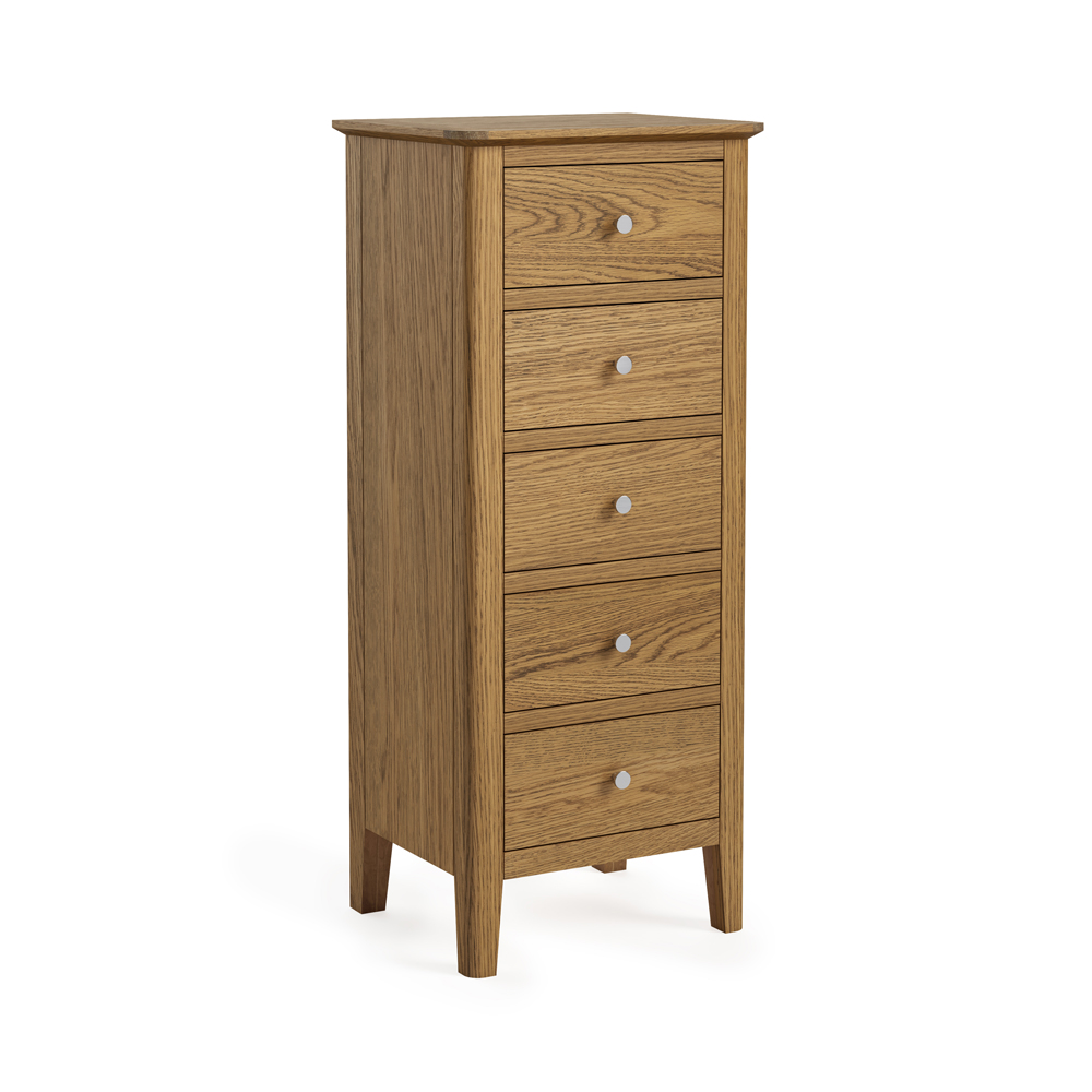 Dover Oak 5 Drawer Tallboy | Assembled