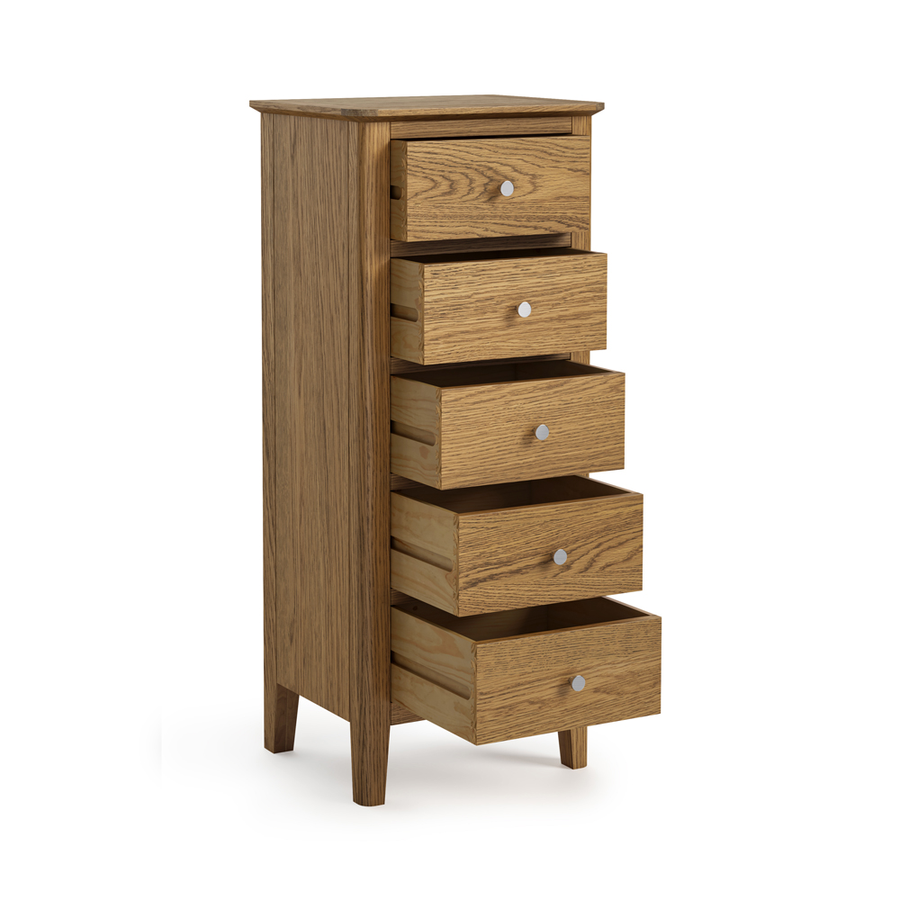 Dover Oak 5 Drawer Tallboy | Assembled