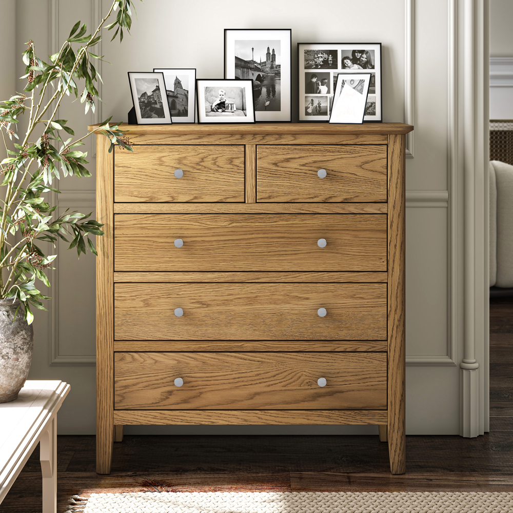 Dover Oak 2 Over 3 Chest of Drawers | Assembled | Oak World