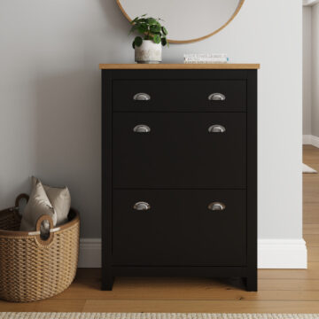 Fife Black 2 Door Shoe Cabinet with Drawer