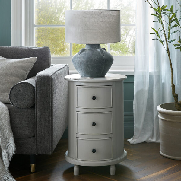 The Merebrook Collection 3 Drawer Round Side Table | Fully Assembled