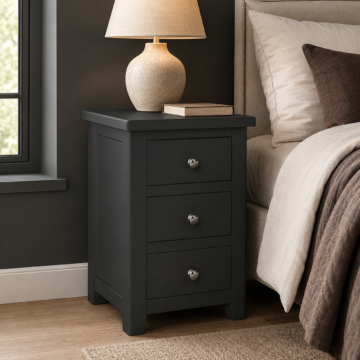 Geneva Black Painted 3 Drawer Bedside Table | Assembled | Clearance