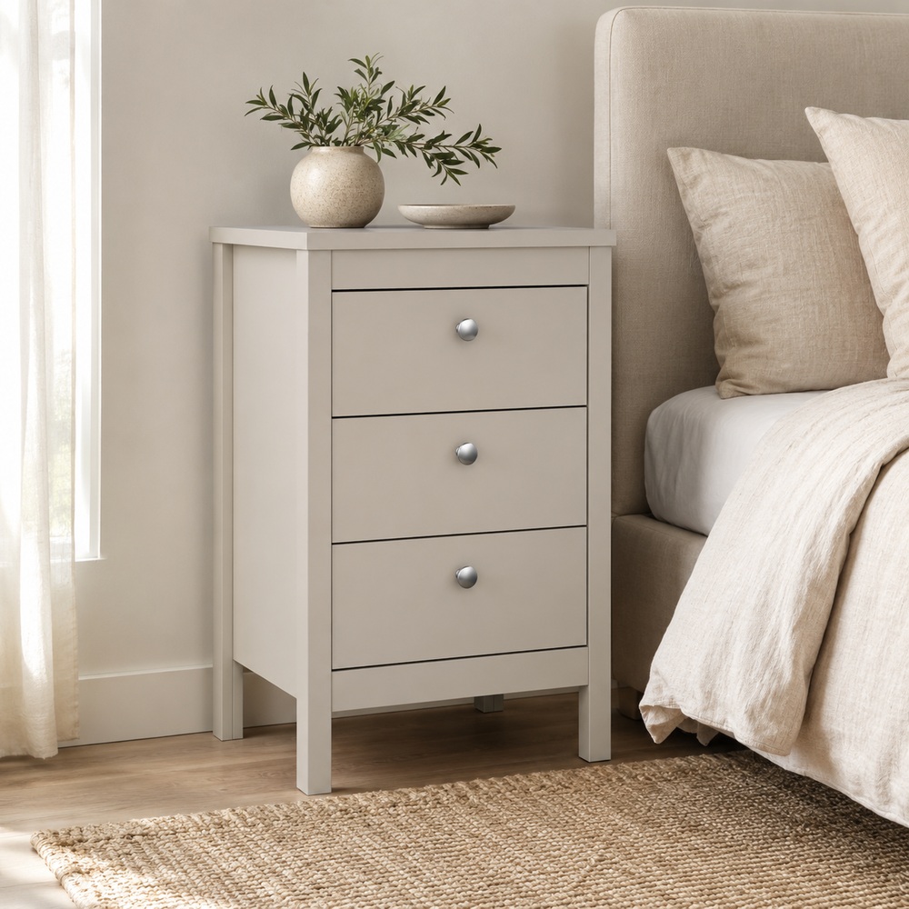 Ronda Cashmere 3 Drawer Bedside Table