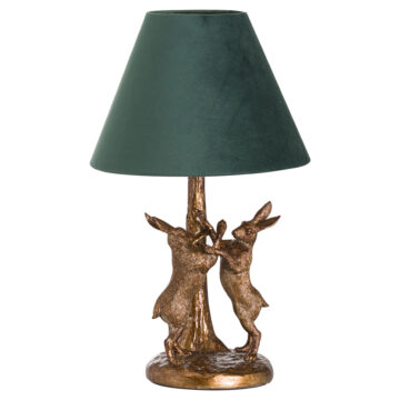 Antique Gold Marching Hares Lamp With Green Velvet Shade | Self Assembly