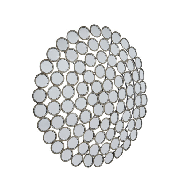 Large Round Convex Antiqued Silver Multi Mirror | Fully Assembled