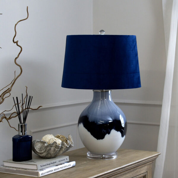Ice Shadows Table Lamp With Navy Blue Lampshade | Self Assembly