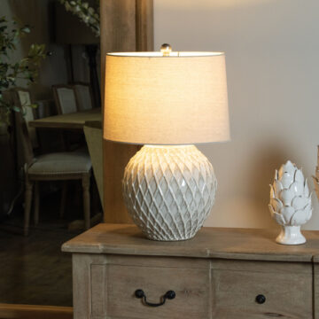 Lattice Ceramic Table Lamp With Linen Shade | Self Assembly