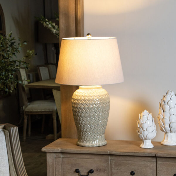 Woven Ceramic Table Lamp With Linen Shade | Self Assembly