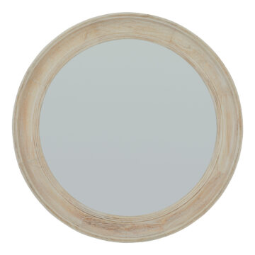 Washed Wood Round Framed Mirror | Assembled