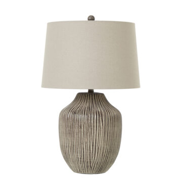 Ochre Carved Textured Table Lamp With Linen Shade | Self Assembly