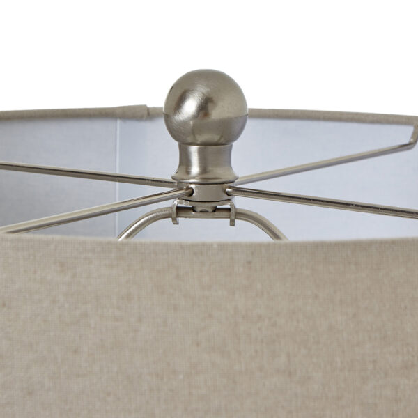 Squat White Beaded Ceramic Lamp With Linen Shade | Self Assembly