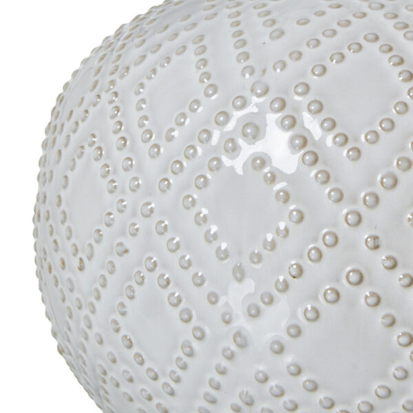 Squat White Beaded Ceramic Lamp With Linen Shade | Self Assembly