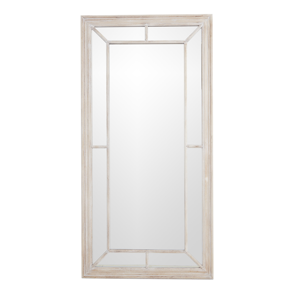 Large Washed Wood Framed Window Mirror | Assembled