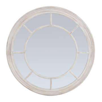 Washed Wood Framed Round Mirror | Assembled