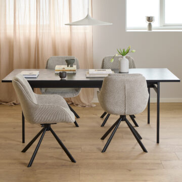 Anguson Dining Table in Black 200x74cm Included 4 Carrie Swivel Dining Chairs in Sand