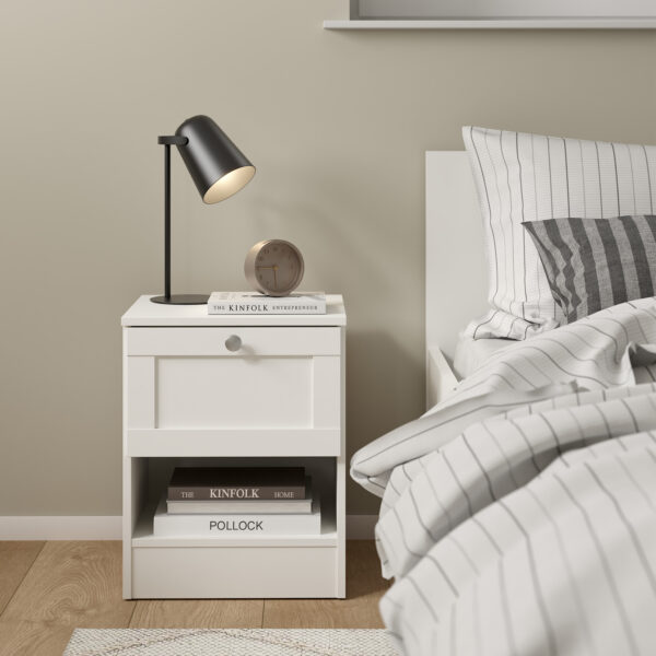 Bronte Nightstand with1 Frame Drawer in White | Self Assembly