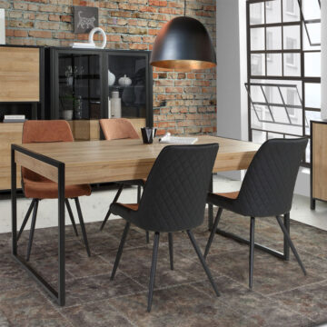 Black Hard Rock Dining Table in Riviera Oak | Self Assembly | Clearance