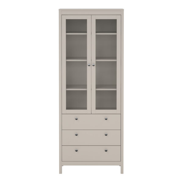 Ronda China Cabinet 2 Glass Doors with 3 Drawers in Cashmere