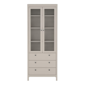 Ronda China Cabinet 2 Glass Doors with 3 Drawers in Cashmere