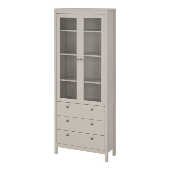 Ronda China Cabinet 2 Glass Doors with 3 Drawers in Cashmere | Self Assembly