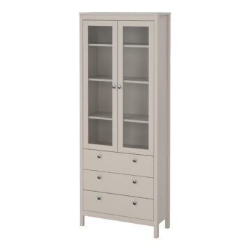 Ronda China Cabinet 2 Glass Doors with 3 Drawers in Cashmere