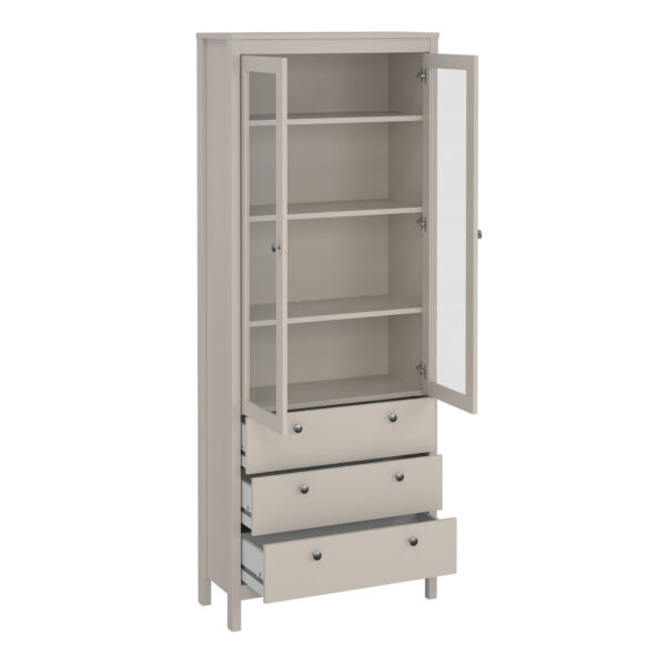 Ronda China Cabinet 2 Glass Doors with 3 Drawers in Cashmere | Self Assembly