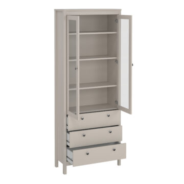 Ronda China Cabinet 2 Glass Doors with 3 Drawers in Cashmere