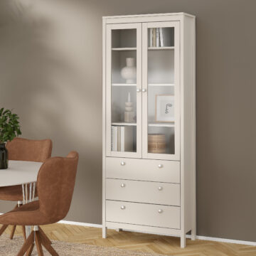 Ronda China Cabinet 2 Glass Doors with 3 Drawers in Cashmere