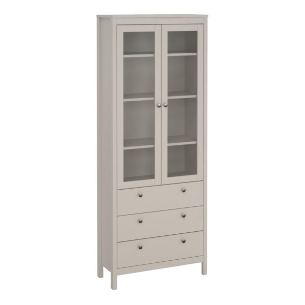 Ronda China Cabinet 2 Glass Doors with 3 Drawers in Cashmere