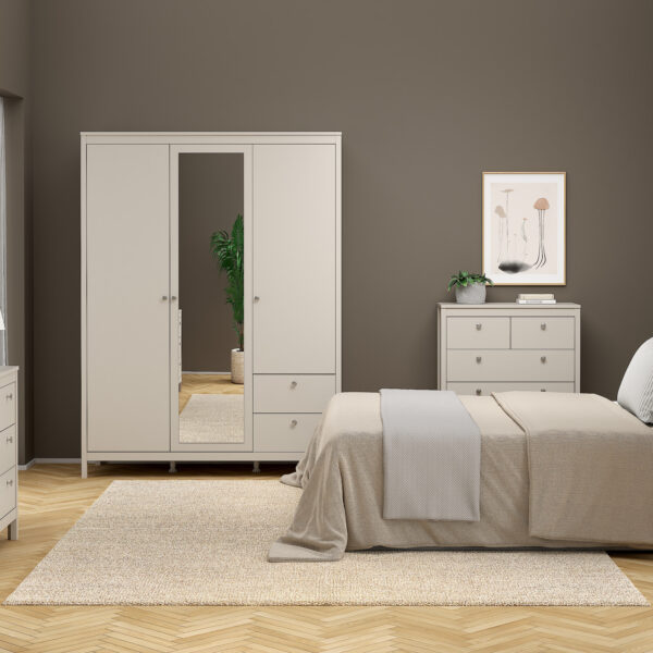 Ronda Wardrobe with 2 Doors + 1 Mirror Door + 2 Drawers in Cashmere | Self Assembly