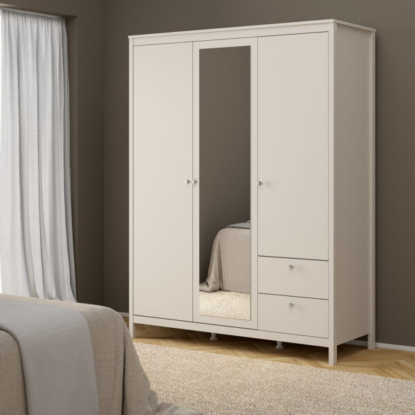 Ronda Wardrobe with 2 Doors + 1 Mirror Door + 2 Drawers in Cashmere | Self Assembly