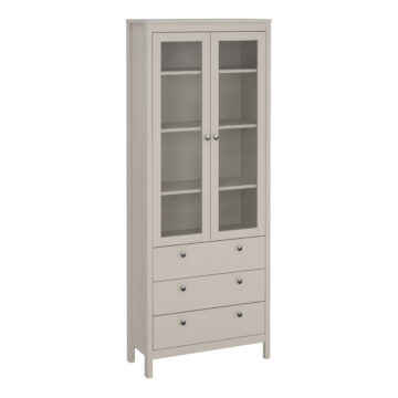 Seville China Cabinet 2 Glass Doors with 3 Drawers in Cashmere