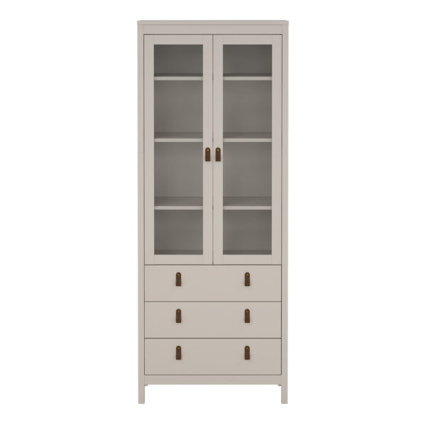 Seville China Cabinet 2 Glass Doors with 3 Drawers in Cashmere | Self Assembly