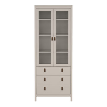 Seville China Cabinet 2 Glass Doors with 3 Drawers in Cashmere
