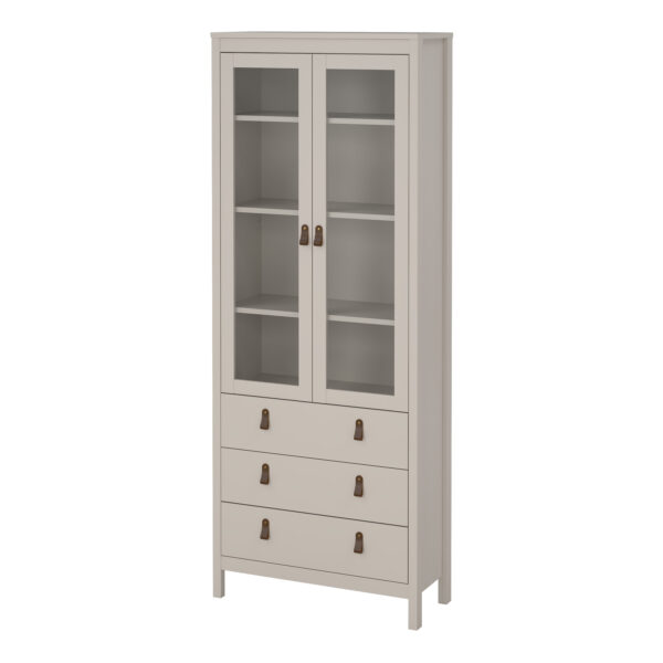 Seville China Cabinet 2 Glass Doors with 3 Drawers in Cashmere | Self Assembly