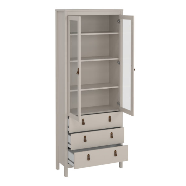 Seville China Cabinet 2 Glass Doors with 3 Drawers in Cashmere | Self Assembly