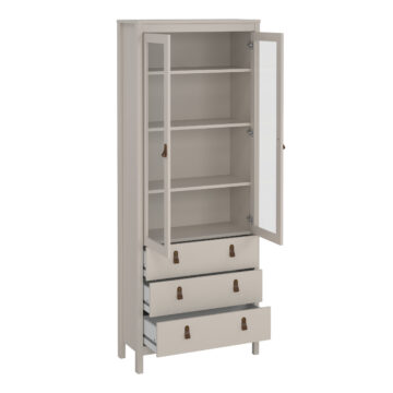 Seville China Cabinet 2 Glass Doors with 3 Drawers in Cashmere