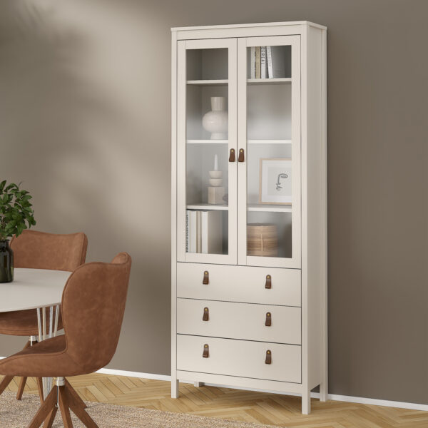 Seville China Cabinet 2 Glass Doors with 3 Drawers in Cashmere | Self Assembly